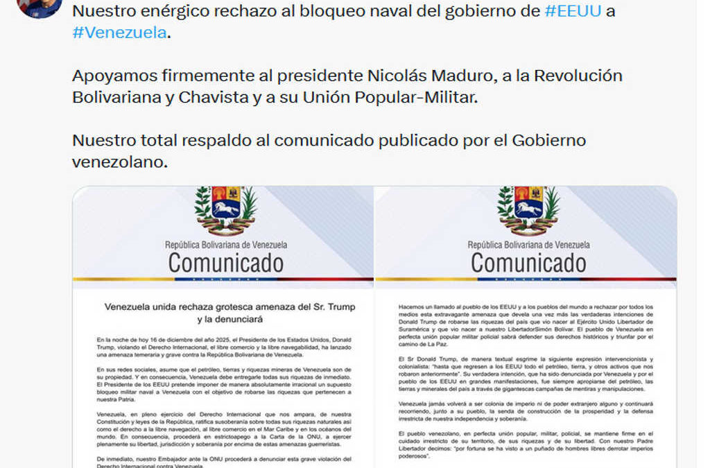 Rechaza Cuba bloqueo naval de Estados Unidos a Venezuela